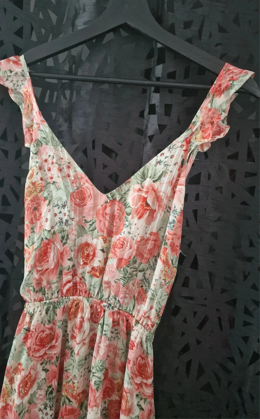 Vestido floral Peace n' Love S/M – Costas abertas – Fios dourados lurex – Nova com etiqueta – photo 11